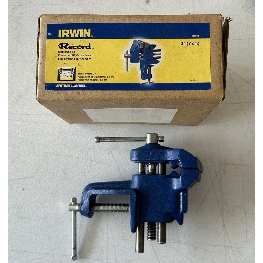 IRWIN Record 226303 3โ Clamp-On Bench Vise Portable Cast Iron NOS 2006 w/ Box